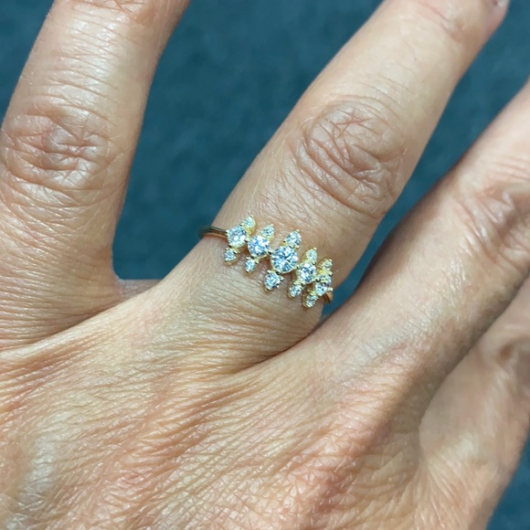 New 14K Yellow Gold CZ Unique promise Ring Band - Picture 2 of 10